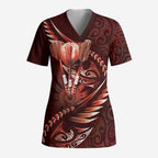 Personalised All Red New Zealand Darts Scrub Top Aoteroa Fern Maori Galaxy Style - Aussie Hoodie