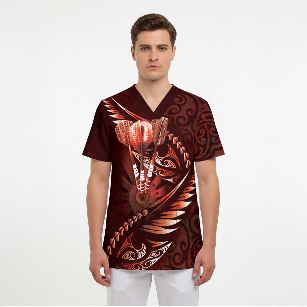 Personalised All Red New Zealand Darts Scrub Top Aoteroa Fern Maori Galaxy Style - Aussie Hoodie