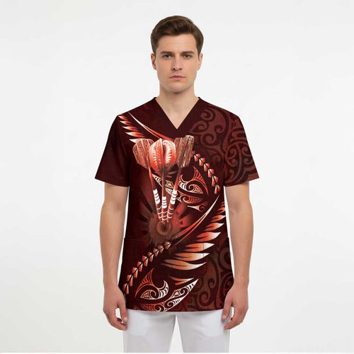 Personalised All Red New Zealand Darts Scrub Top Aoteroa Fern Maori Galaxy Style - Aussie Hoodie