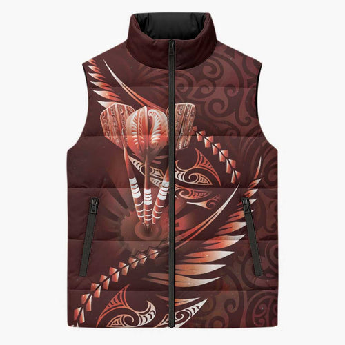 Personalised All Red New Zealand Darts Sleeveless Puffer Jacket Aoteroa Fern Maori Galaxy Style - Aussie Hoodie