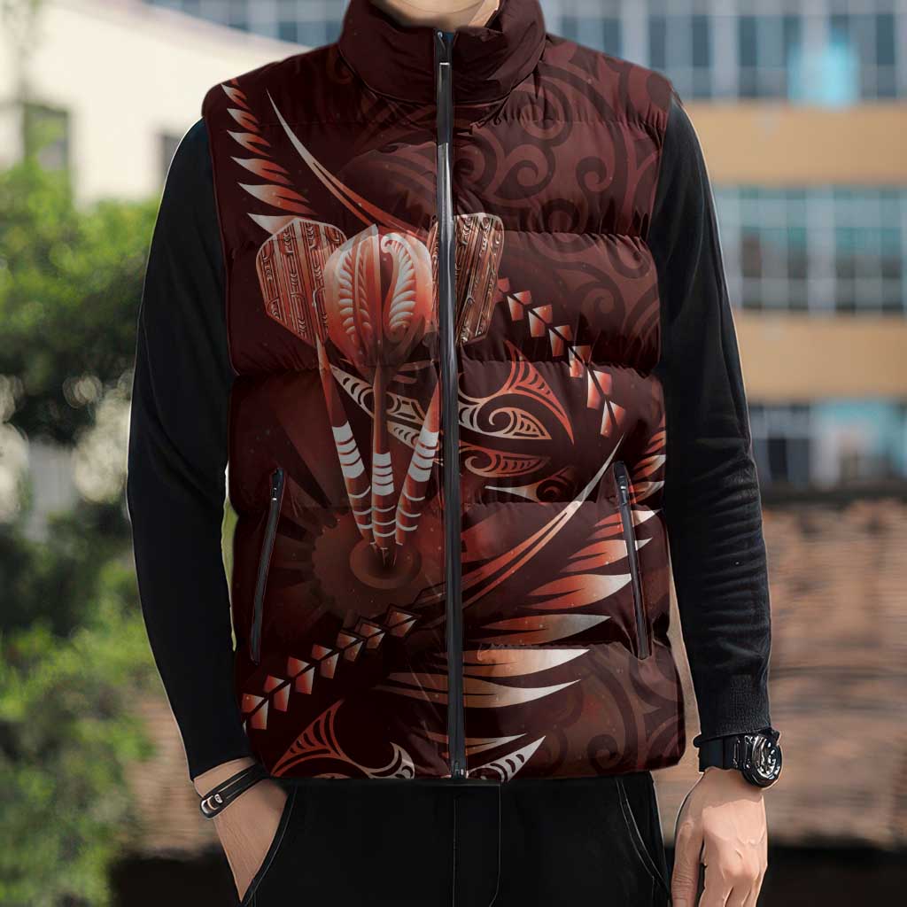 Personalised All Red New Zealand Darts Sleeveless Puffer Jacket Aoteroa Fern Maori Galaxy Style - Aussie Hoodie