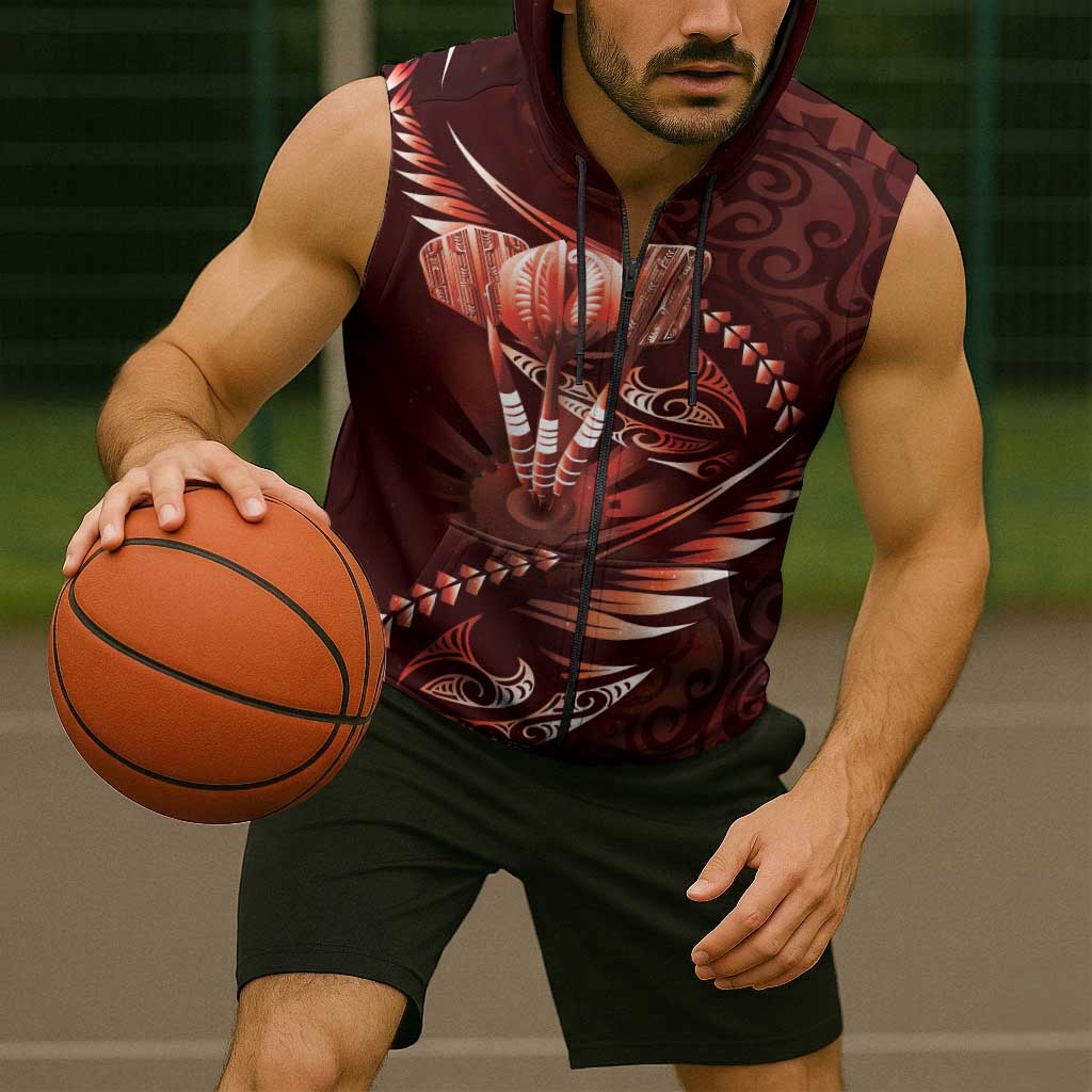 Personalised All Red New Zealand Darts Sleeveless Zip Hoodie Aoteroa Fern Maori Galaxy Style LT14