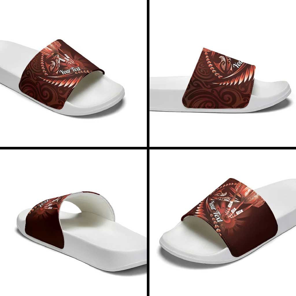 Personalised All Red New Zealand Darts Slide Sandals Aoteroa Fern Maori Galaxy Style - Aussie Hoodie