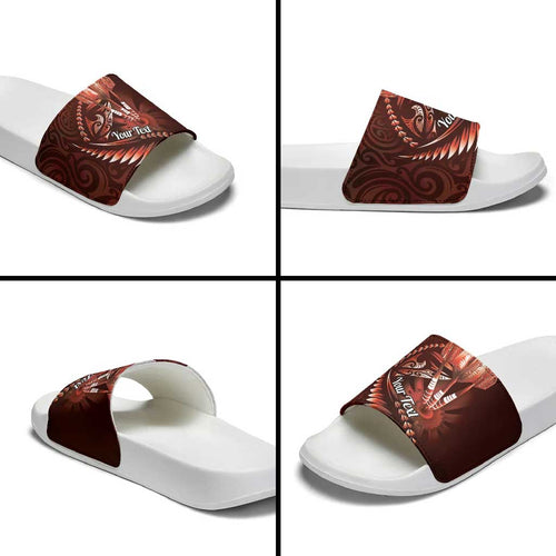 Personalised All Red New Zealand Darts Slide Sandals Aoteroa Fern Maori Galaxy Style - Aussie Hoodie
