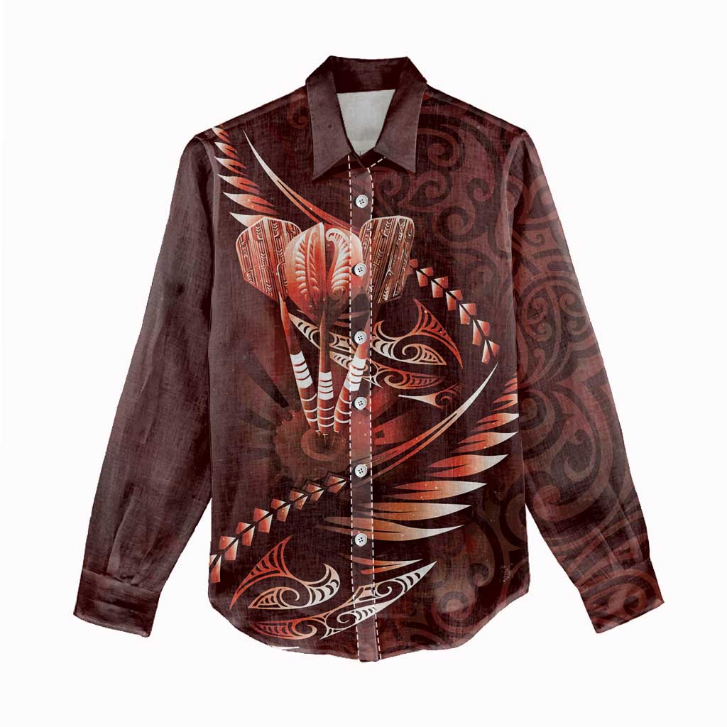 Personalised All Red New Zealand Darts Women Casual Shirt Aoteroa Fern Maori Galaxy Style