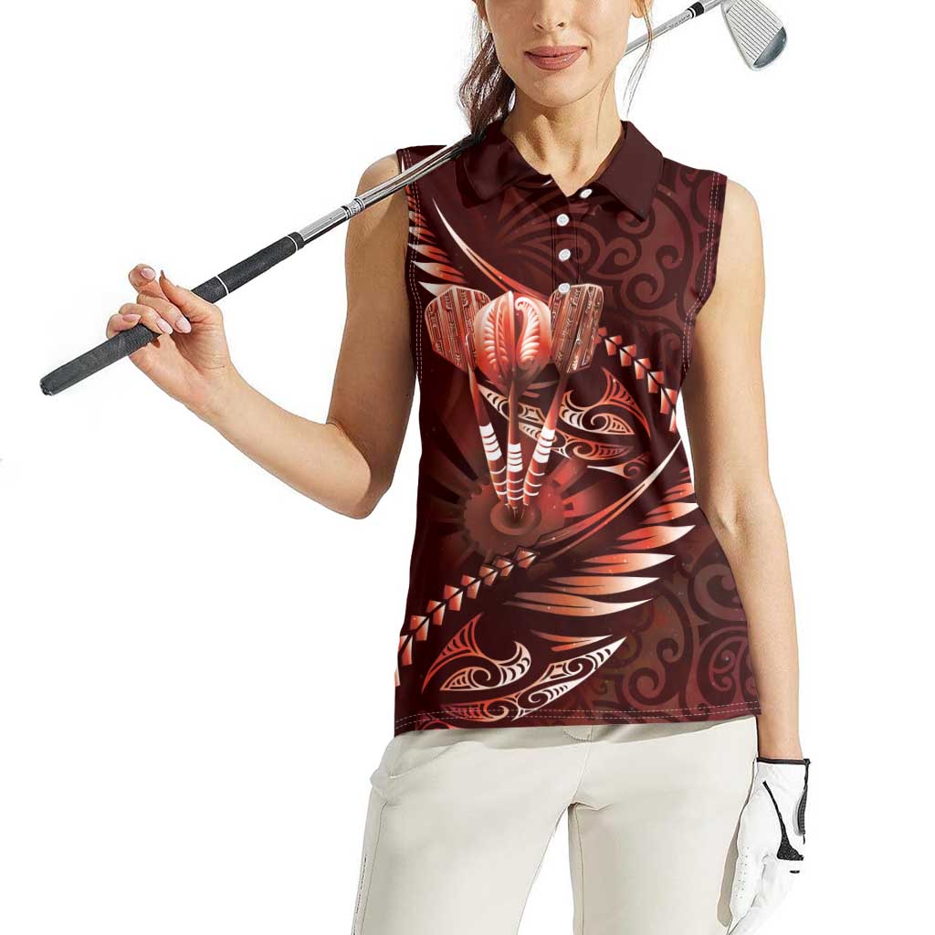 Personalised All Red New Zealand Darts Women Sleeveless Polo Shirt Aoteroa Fern Maori Galaxy Style