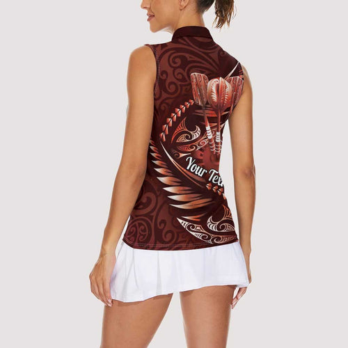 Personalised All Red New Zealand Darts Women Sleeveless Polo Shirt Aoteroa Fern Maori Galaxy Style