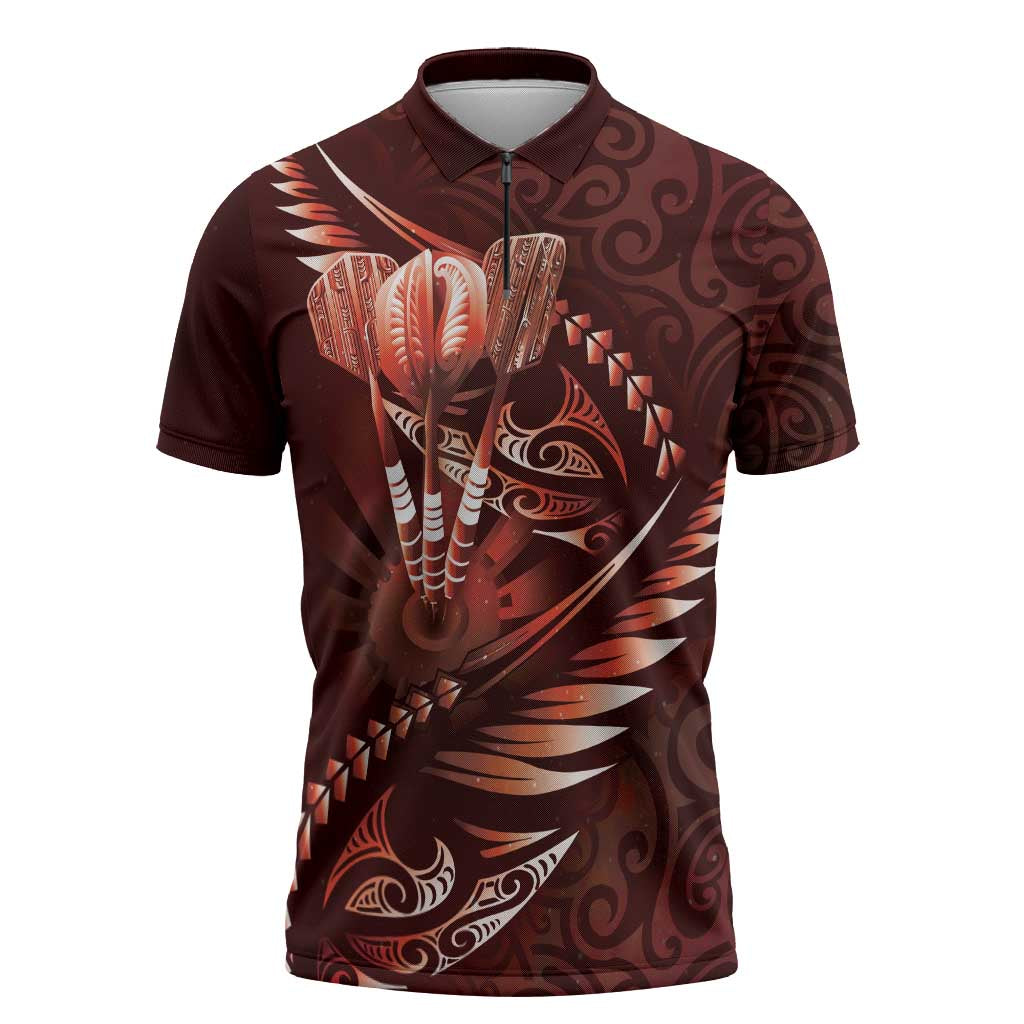 Personalised All Red New Zealand Darts Zipper Polo Shirt Aoteroa Fern Maori Galaxy Style - Aussie Hoodie