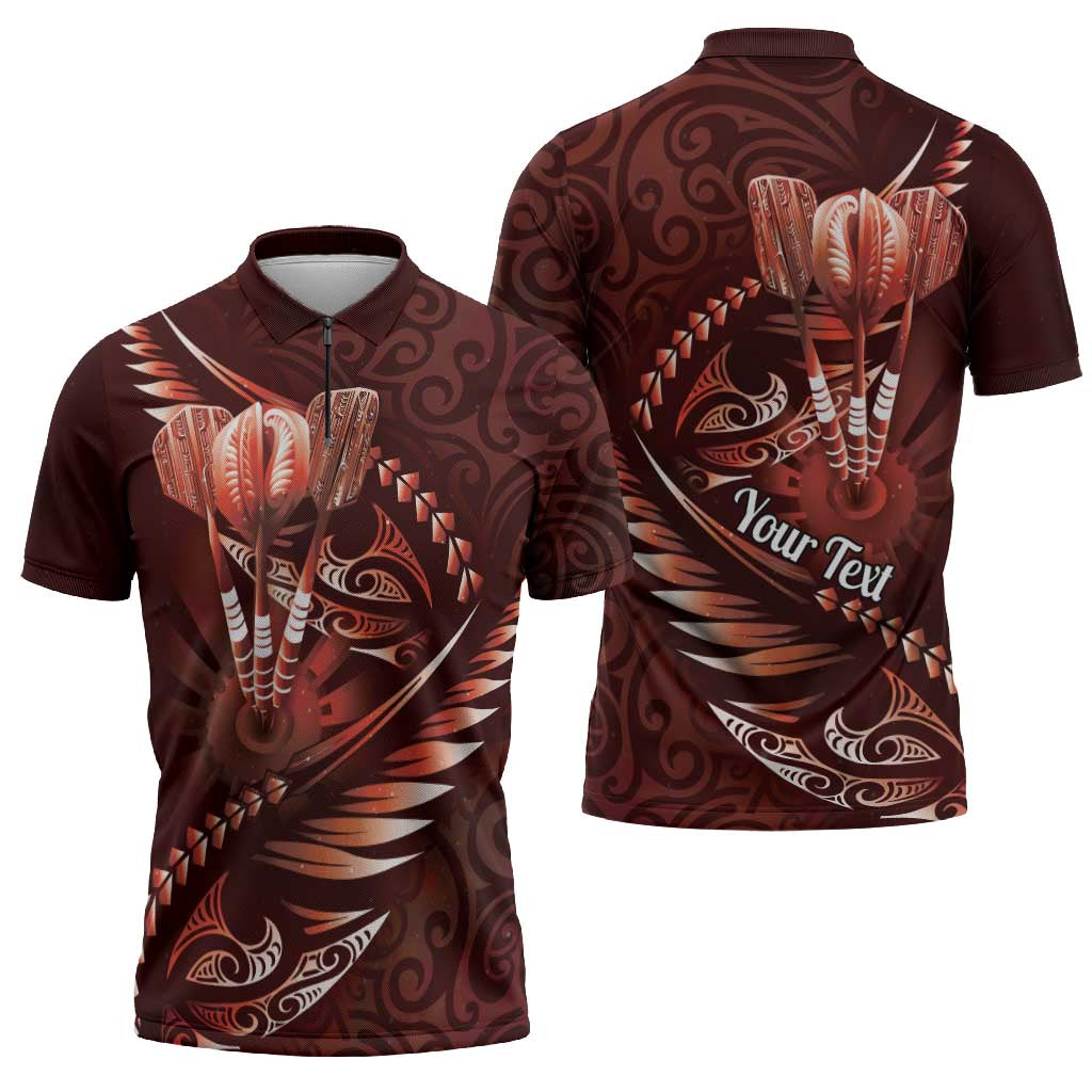 Personalised All Red New Zealand Darts Zipper Polo Shirt Aoteroa Fern Maori Galaxy Style - Aussie Hoodie