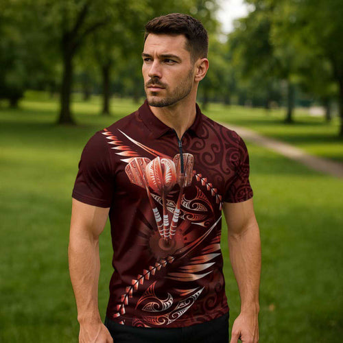 Personalised All Red New Zealand Darts Zipper Polo Shirt Aoteroa Fern Maori Galaxy Style - Aussie Hoodie