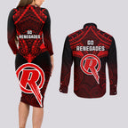 melbourne-renegades-cricket-couples-matching-long-sleeve-bodycon-dress-and-long-sleeve-button-shirts-2023-unique-indigenous-art-mix-polynesian-pattern