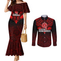 melbourne-renegades-cricket-couples-matching-mermaid-dress-and-long-sleeve-button-shirts-2023-unique-indigenous-art-mix-polynesian-pattern