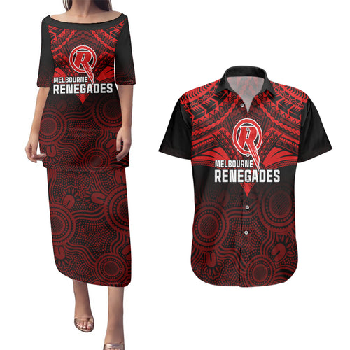 melbourne-renegades-cricket-couples-matching-puletasi-dress-and-hawaiian-shirt-2023-unique-indigenous-art-mix-polynesian-pattern