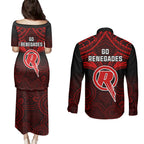 melbourne-renegades-cricket-couples-matching-puletasi-dress-and-long-sleeve-button-shirts-2023-unique-indigenous-art-mix-polynesian-pattern
