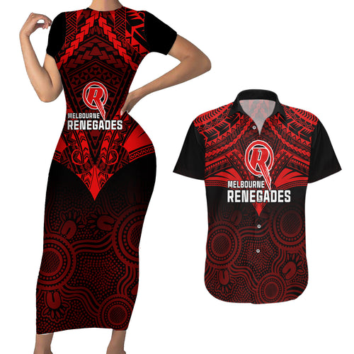 melbourne-renegades-cricket-couples-matching-short-sleeve-bodycon-dress-and-hawaiian-shirt-2023-unique-indigenous-art-mix-polynesian-pattern