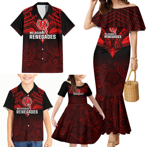 melbourne-renegades-cricket-family-matching-mermaid-dress-and-hawaiian-shirt-2023-unique-indigenous-art-mix-polynesian-pattern