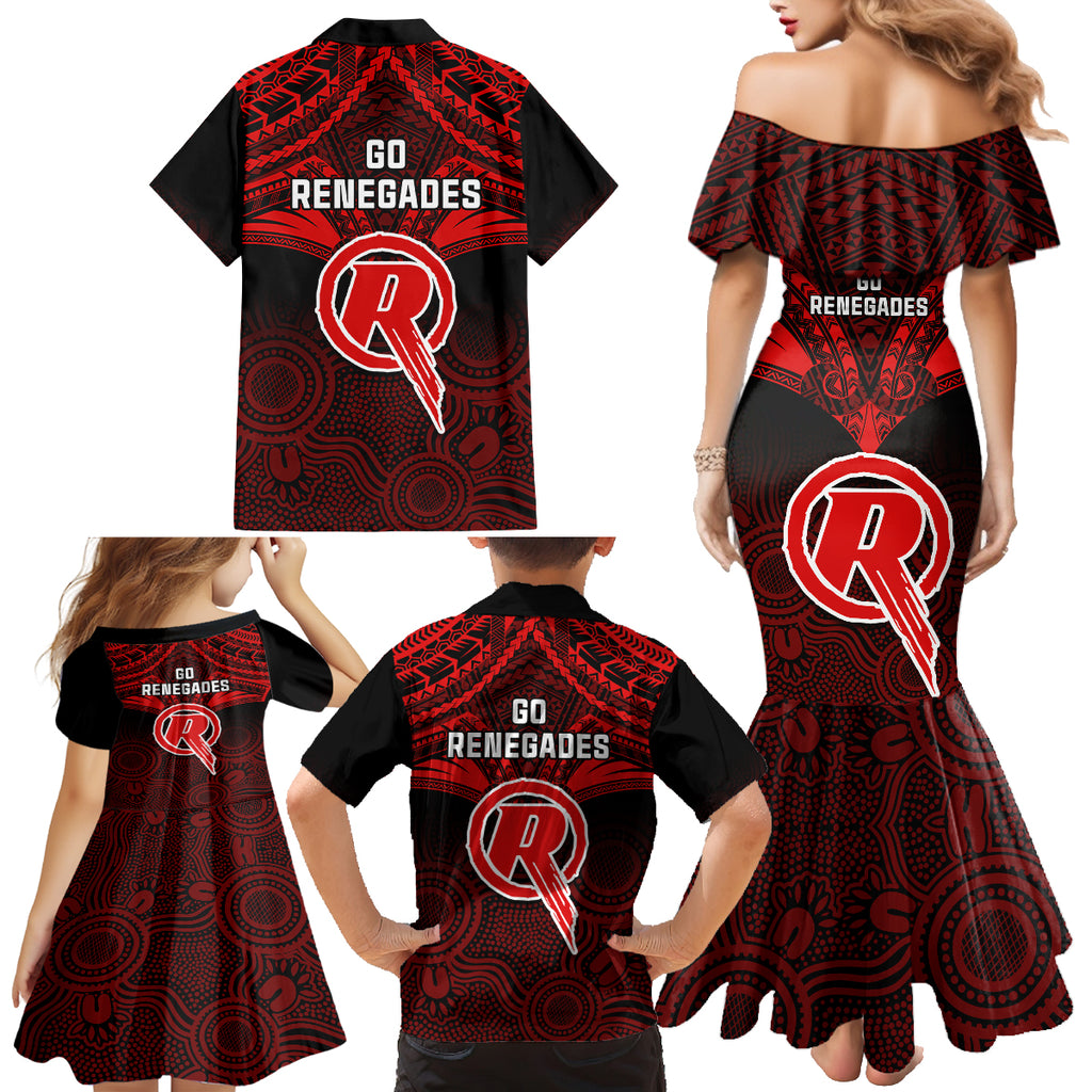 melbourne-renegades-cricket-family-matching-mermaid-dress-and-hawaiian-shirt-2023-unique-indigenous-art-mix-polynesian-pattern