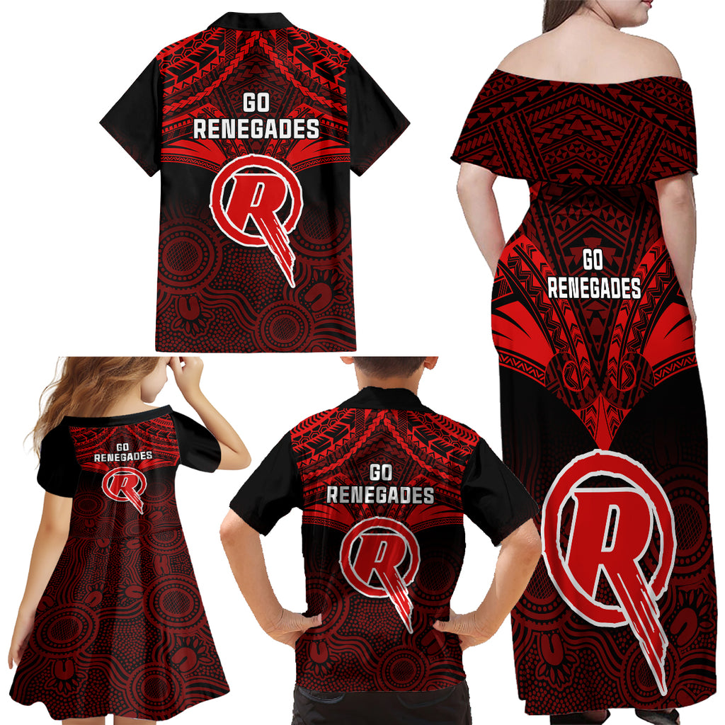 melbourne-renegades-cricket-family-matching-off-shoulder-maxi-dress-and-hawaiian-shirt-2023-unique-indigenous-art-mix-polynesian-pattern