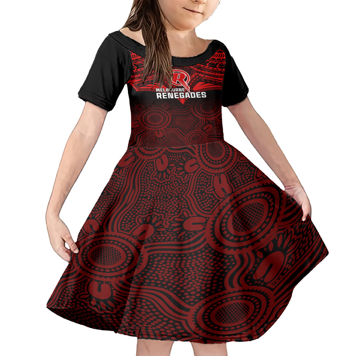Melbourne Renegades Cricket Family Matching Off Shoulder Short Dress and Hawaiian Shirt 2023 Unique Indigenous Art Mix Polynesian Pattern LT14