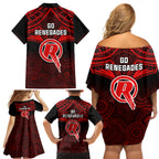 Melbourne Renegades Cricket Family Matching Off Shoulder Short Dress and Hawaiian Shirt 2023 Unique Indigenous Art Mix Polynesian Pattern LT14