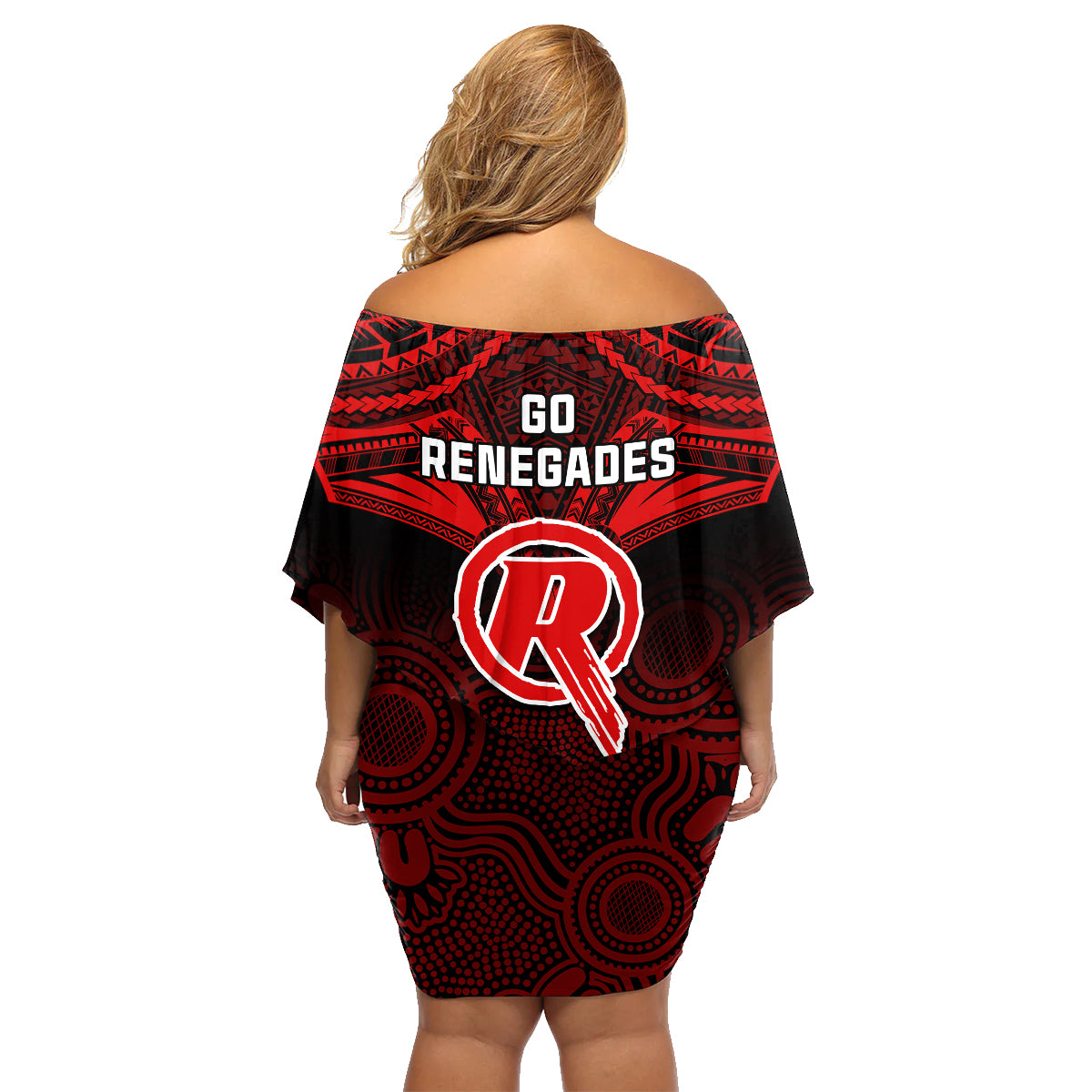Melbourne Renegades Cricket Family Matching Off Shoulder Short Dress and Hawaiian Shirt 2023 Unique Indigenous Art Mix Polynesian Pattern LT14