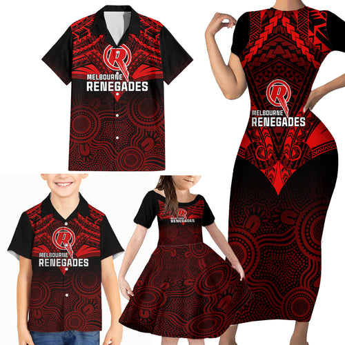 melbourne-renegades-cricket-family-matching-short-sleeve-bodycon-dress-and-hawaiian-shirt-2023-unique-indigenous-art-mix-polynesian-pattern