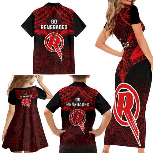 melbourne-renegades-cricket-family-matching-short-sleeve-bodycon-dress-and-hawaiian-shirt-2023-unique-indigenous-art-mix-polynesian-pattern
