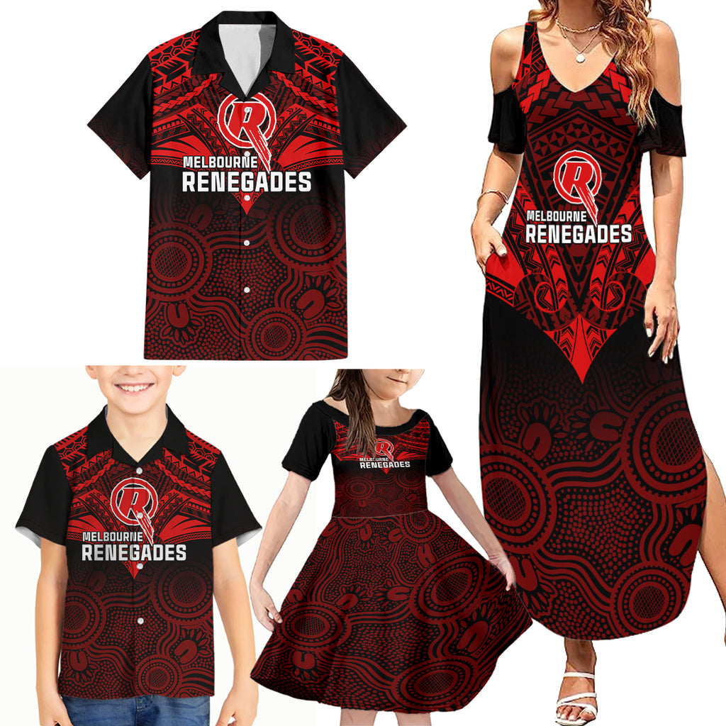 melbourne-renegades-cricket-family-matching-summer-maxi-dress-and-hawaiian-shirt-2023-unique-indigenous-art-mix-polynesian-pattern