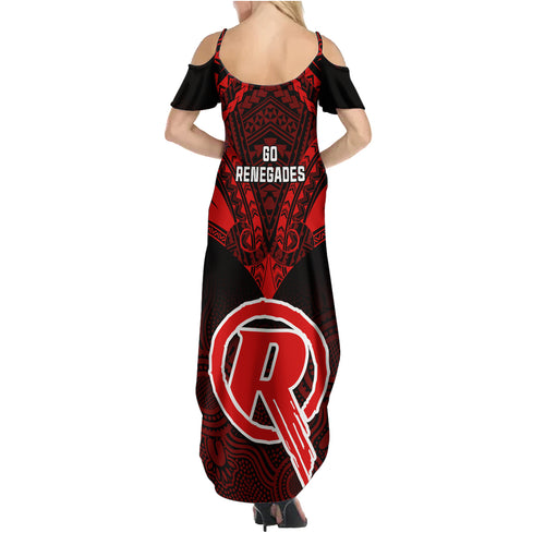 melbourne-renegades-cricket-family-matching-summer-maxi-dress-and-hawaiian-shirt-2023-unique-indigenous-art-mix-polynesian-pattern