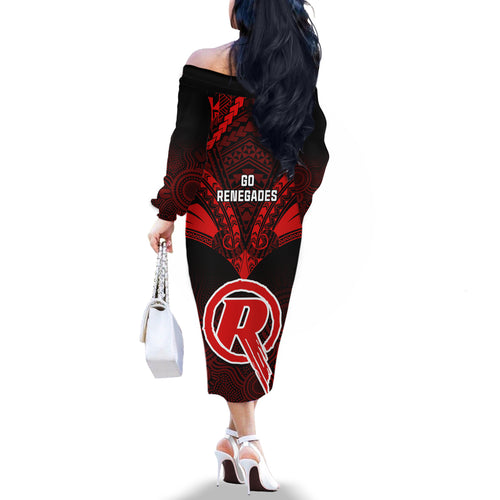 melbourne-renegades-cricket-off-the-shoulder-long-sleeve-dress-2023-unique-indigenous-art-mix-polynesian-pattern
