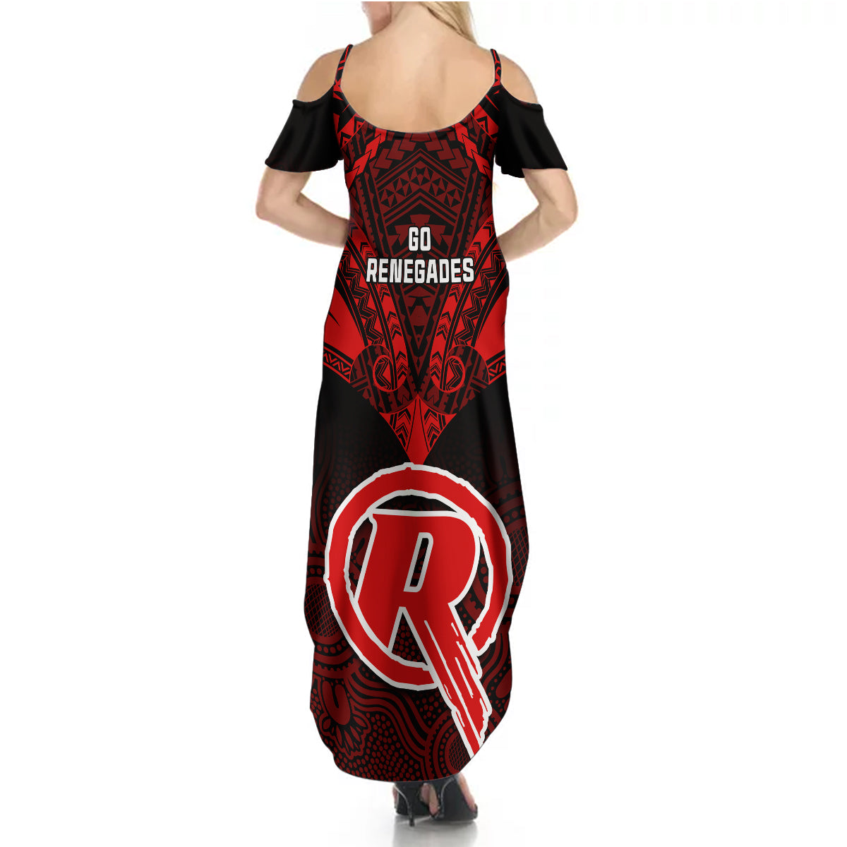melbourne-renegades-cricket-summer-maxi-dress-2023-unique-indigenous-art-mix-polynesian-pattern