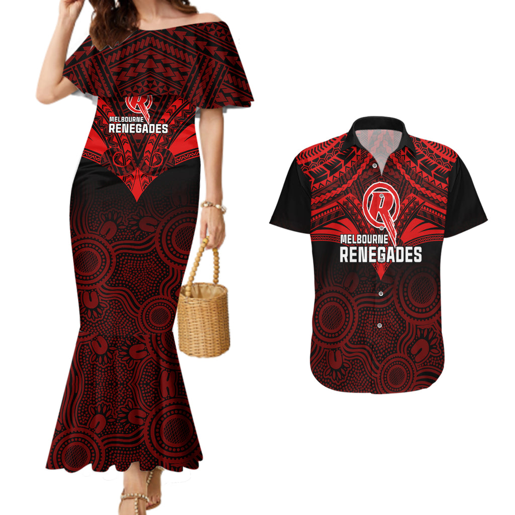 custom-melbourne-renegades-cricket-couples-matching-mermaid-dress-and-hawaiian-shirt-2023-unique-indigenous-art-mix-polynesian-pattern