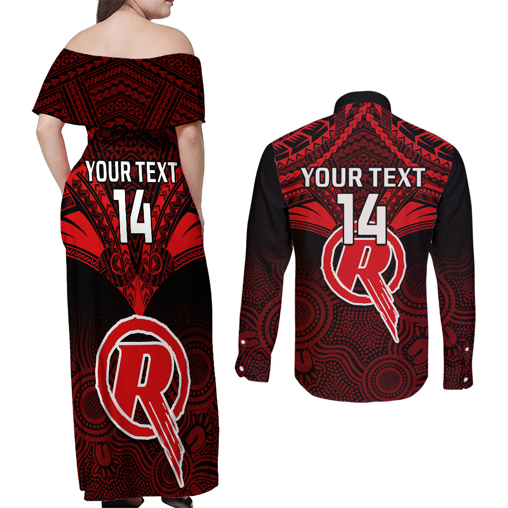 custom-melbourne-renegades-cricket-couples-matching-off-shoulder-maxi-dress-and-long-sleeve-button-shirts-2023-unique-indigenous-art-mix-polynesian-pattern