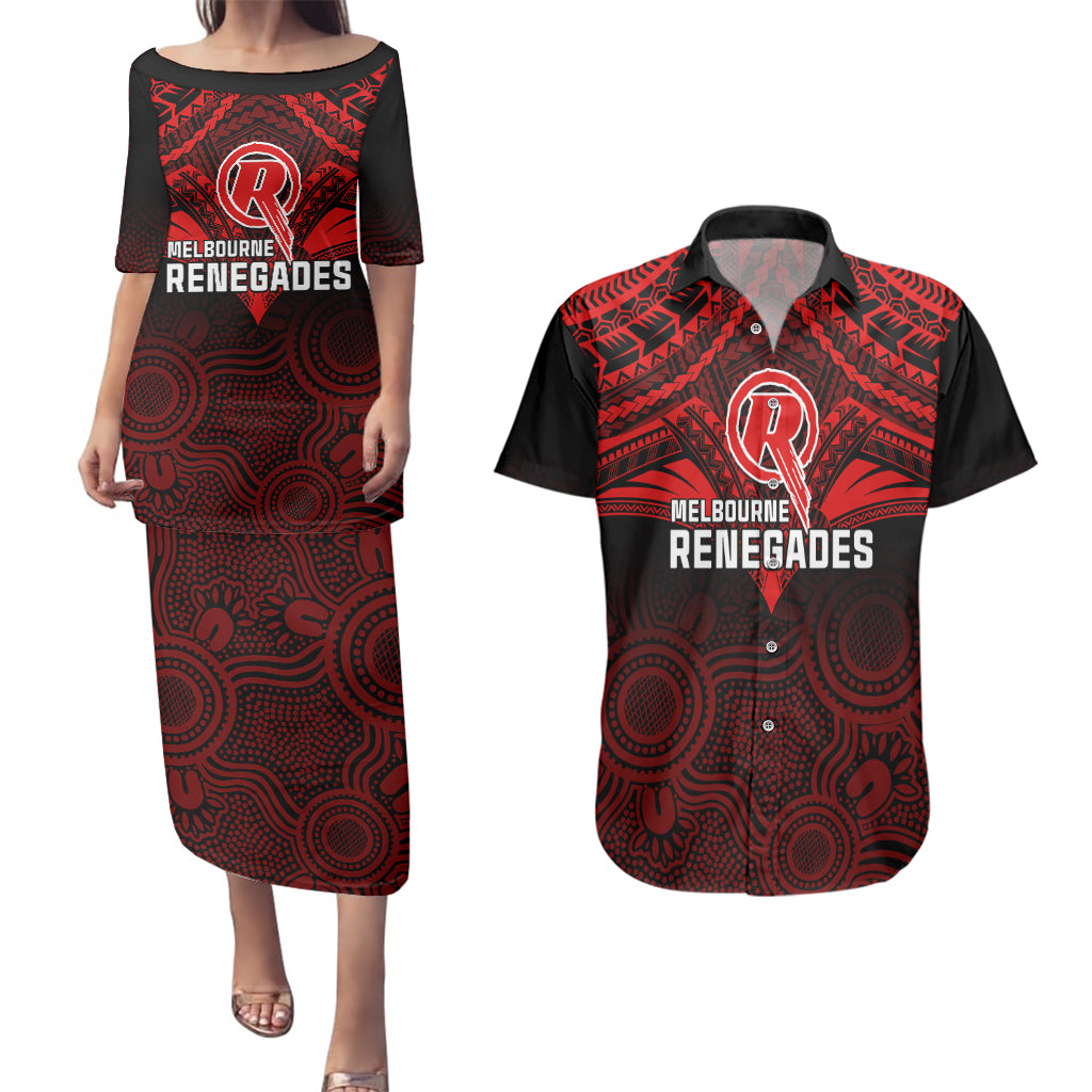 custom-melbourne-renegades-cricket-couples-matching-puletasi-dress-and-hawaiian-shirt-2023-unique-indigenous-art-mix-polynesian-pattern