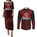custom-melbourne-renegades-cricket-couples-matching-puletasi-dress-and-long-sleeve-button-shirts-2023-unique-indigenous-art-mix-polynesian-pattern