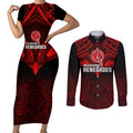 custom-melbourne-renegades-cricket-couples-matching-short-sleeve-bodycon-dress-and-long-sleeve-button-shirts-2023-unique-indigenous-art-mix-polynesian-pattern