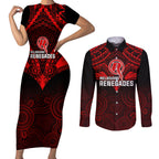 custom-melbourne-renegades-cricket-couples-matching-short-sleeve-bodycon-dress-and-long-sleeve-button-shirts-2023-unique-indigenous-art-mix-polynesian-pattern