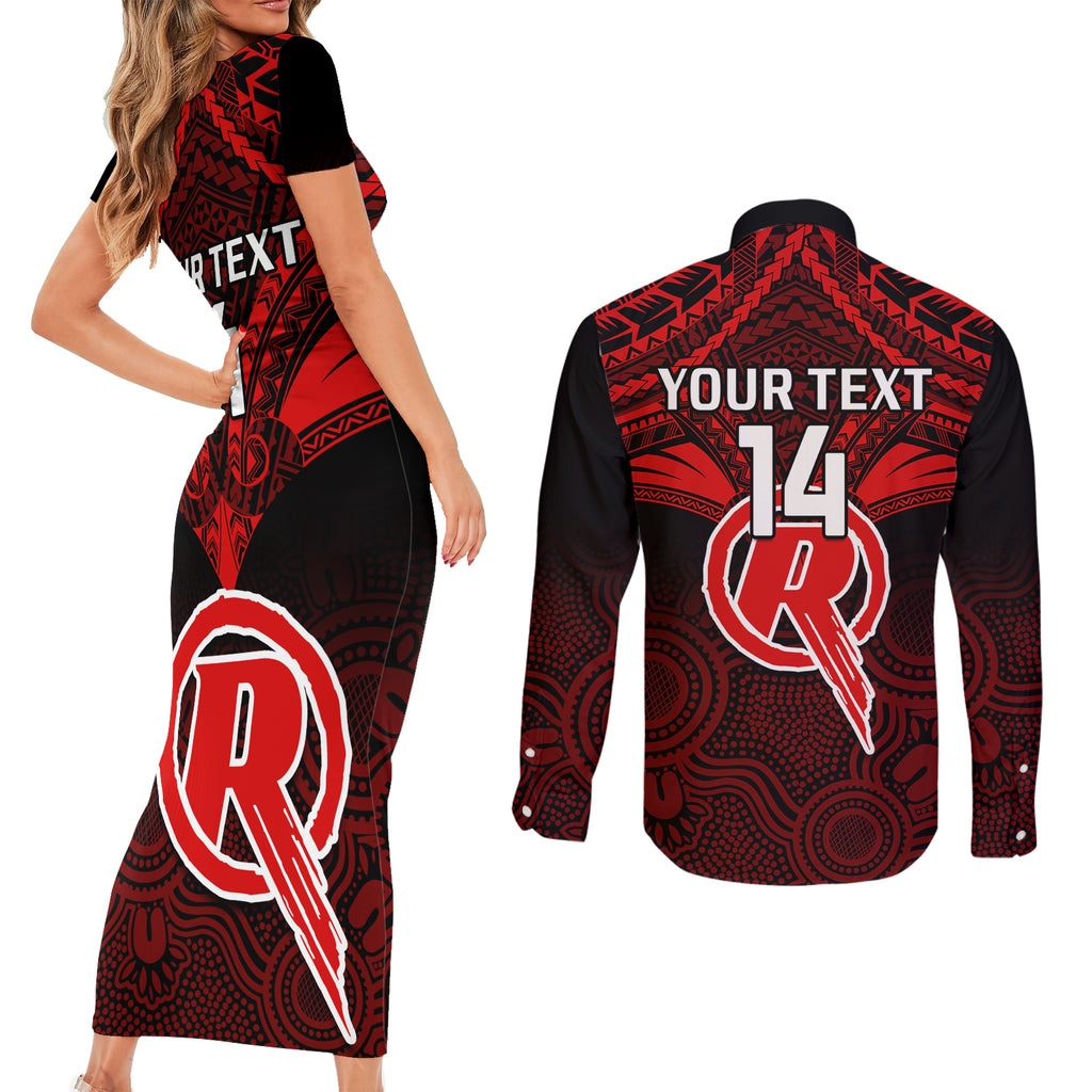 custom-melbourne-renegades-cricket-couples-matching-short-sleeve-bodycon-dress-and-long-sleeve-button-shirts-2023-unique-indigenous-art-mix-polynesian-pattern