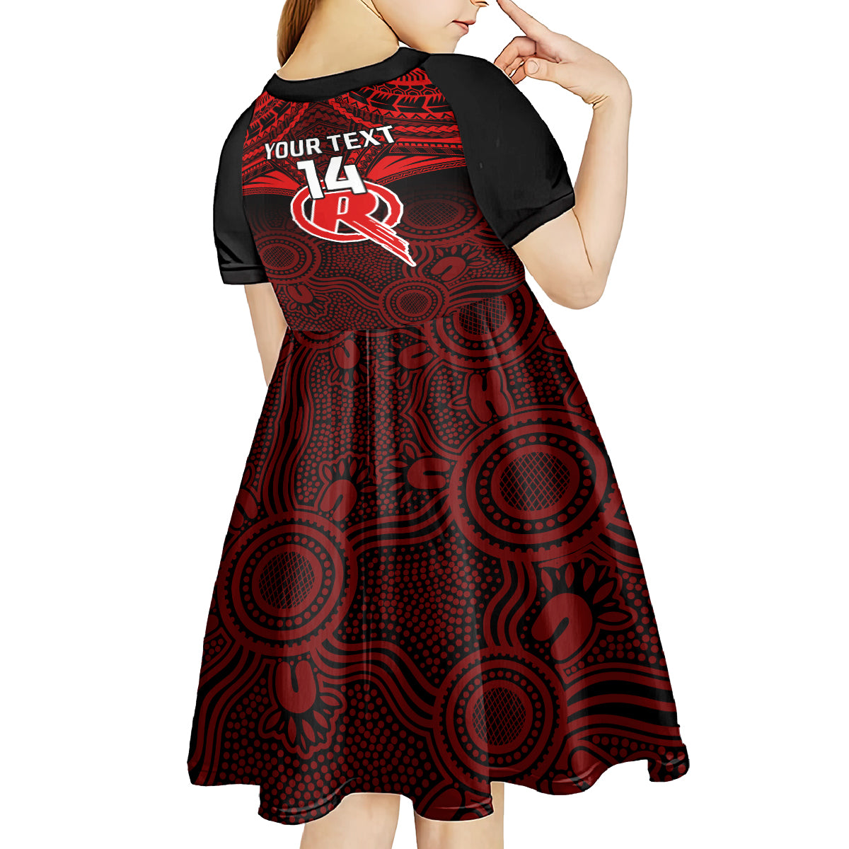 custom-melbourne-renegades-cricket-kid-short-sleeve-dress-2023-unique-indigenous-art-mix-polynesian-pattern