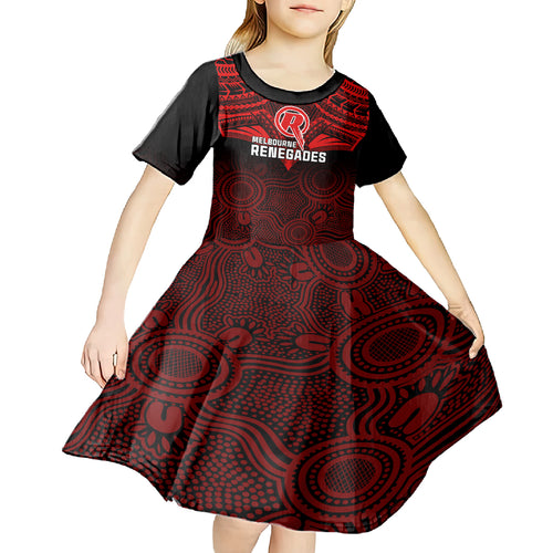 custom-melbourne-renegades-cricket-kid-short-sleeve-dress-2023-unique-indigenous-art-mix-polynesian-pattern