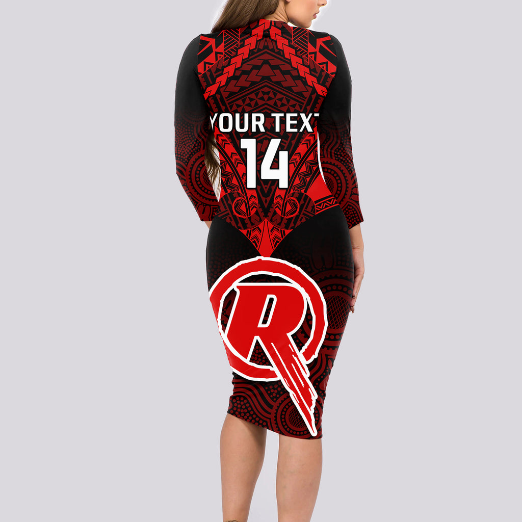 custom-melbourne-renegades-cricket-long-sleeve-bodycon-dress-2023-unique-indigenous-art-mix-polynesian-pattern