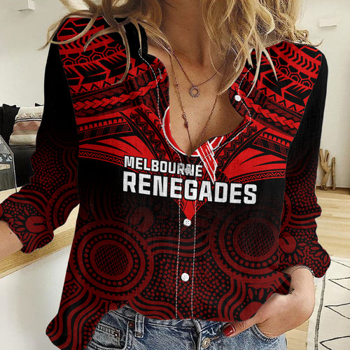 Custom Melbourne Renegades Cricket Women Casual Shirt 2023 Unique Indigenous Art Mix Polynesian Pattern LT14