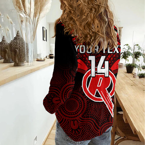 Custom Melbourne Renegades Cricket Women Casual Shirt 2023 Unique Indigenous Art Mix Polynesian Pattern LT14
