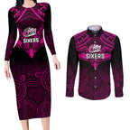 sydney-sixers-cricket-couples-matching-long-sleeve-bodycon-dress-and-long-sleeve-button-shirts-2023-unique-indigenous-art-mix-polynesian-pattern
