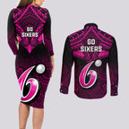 sydney-sixers-cricket-couples-matching-long-sleeve-bodycon-dress-and-long-sleeve-button-shirts-2023-unique-indigenous-art-mix-polynesian-pattern