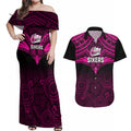 sydney-sixers-cricket-couples-matching-off-shoulder-maxi-dress-and-hawaiian-shirt-2023-unique-indigenous-art-mix-polynesian-pattern