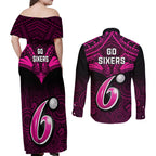 sydney-sixers-cricket-couples-matching-off-shoulder-maxi-dress-and-long-sleeve-button-shirts-2023-unique-indigenous-art-mix-polynesian-pattern