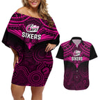 sydney-sixers-cricket-couples-matching-off-shoulder-short-dress-and-hawaiian-shirt-2023-unique-indigenous-art-mix-polynesian-pattern