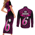 sydney-sixers-cricket-couples-matching-short-sleeve-bodycon-dress-and-long-sleeve-button-shirts-2023-unique-indigenous-art-mix-polynesian-pattern