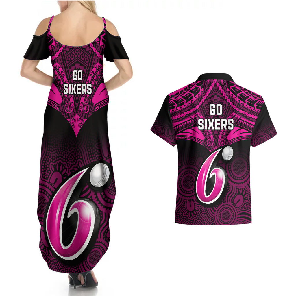 sydney-sixers-cricket-couples-matching-summer-maxi-dress-and-hawaiian-shirt-2023-unique-indigenous-art-mix-polynesian-pattern
